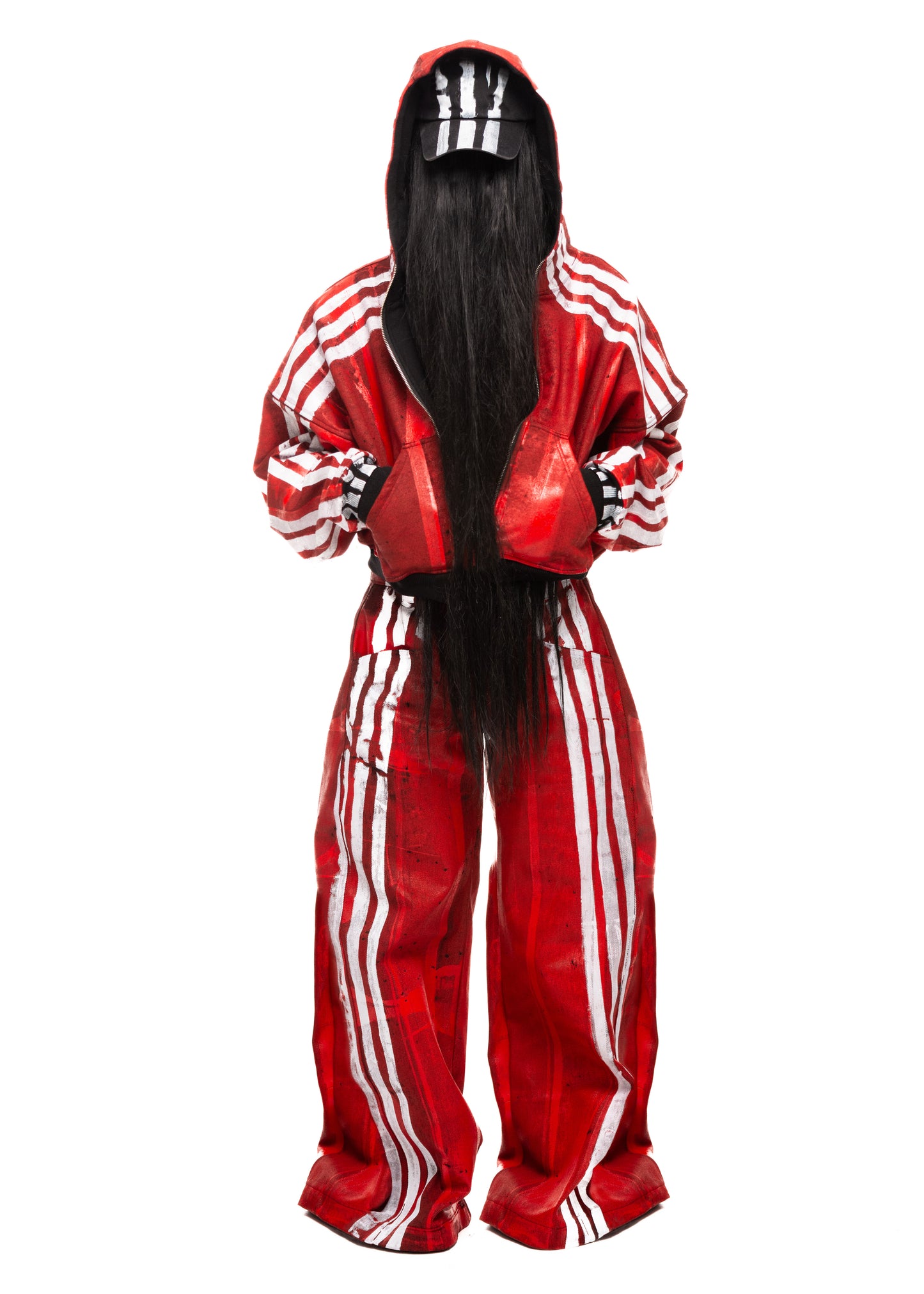 WHITE STRIPES WAXED RED JEANS