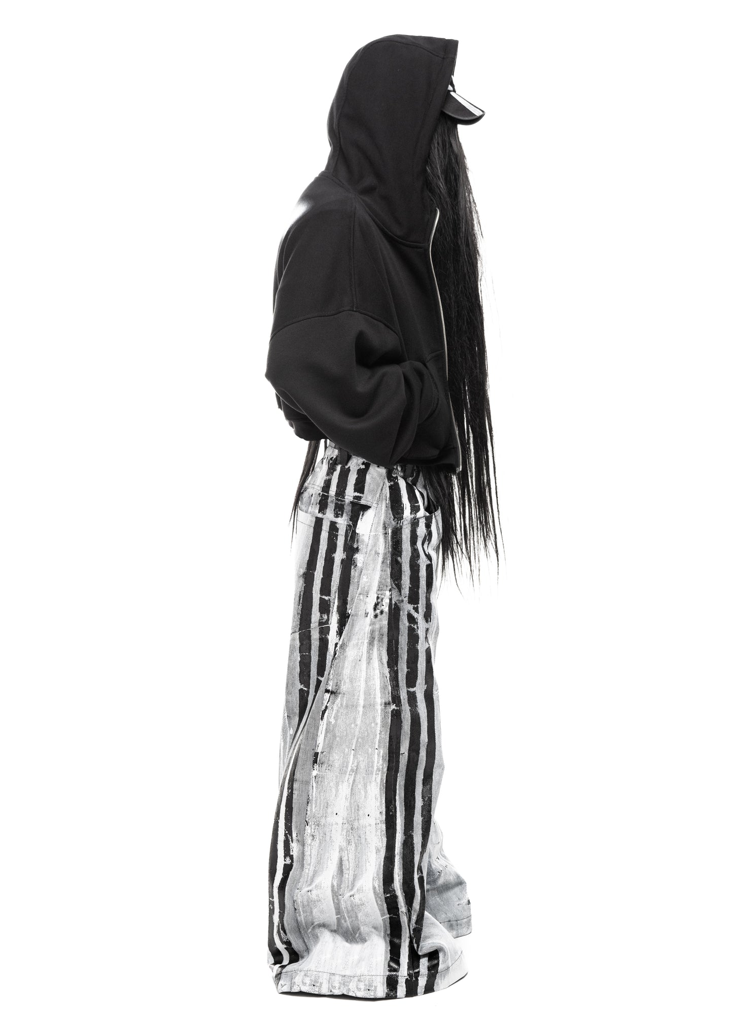 STRIPES WAXED WHITE JEANS