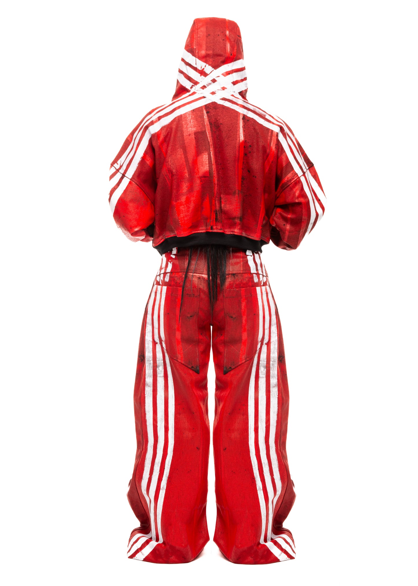WHITE STRIPES WAXED RED JEANS