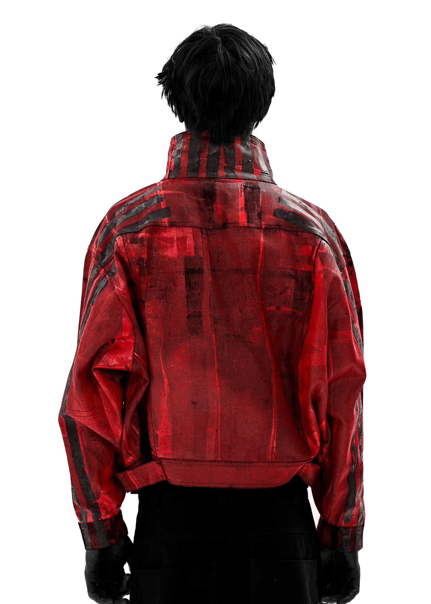 BLACK STRIPES WAXED RED JACKET