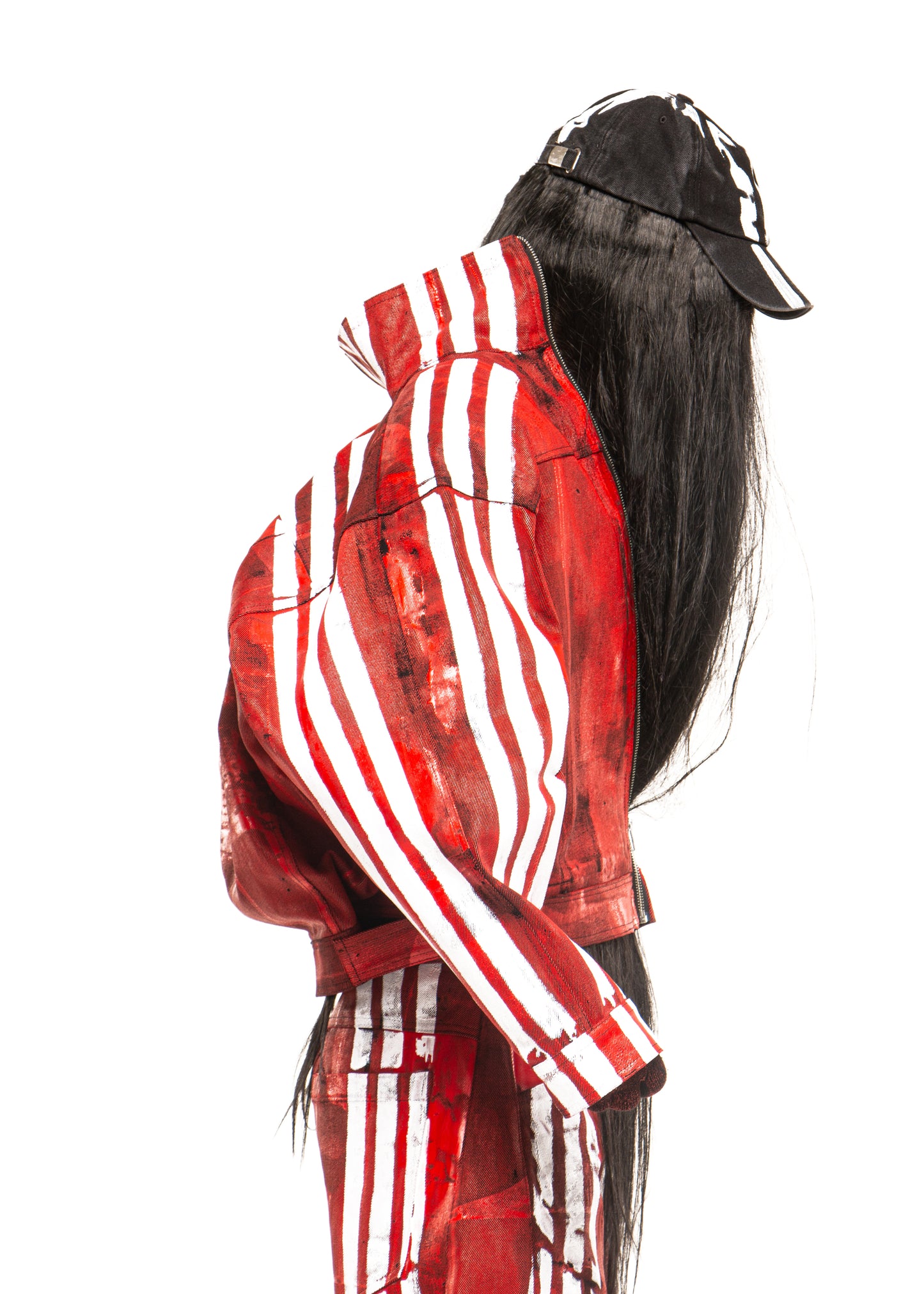 WHITE STRIPES WAXED RED JACKET