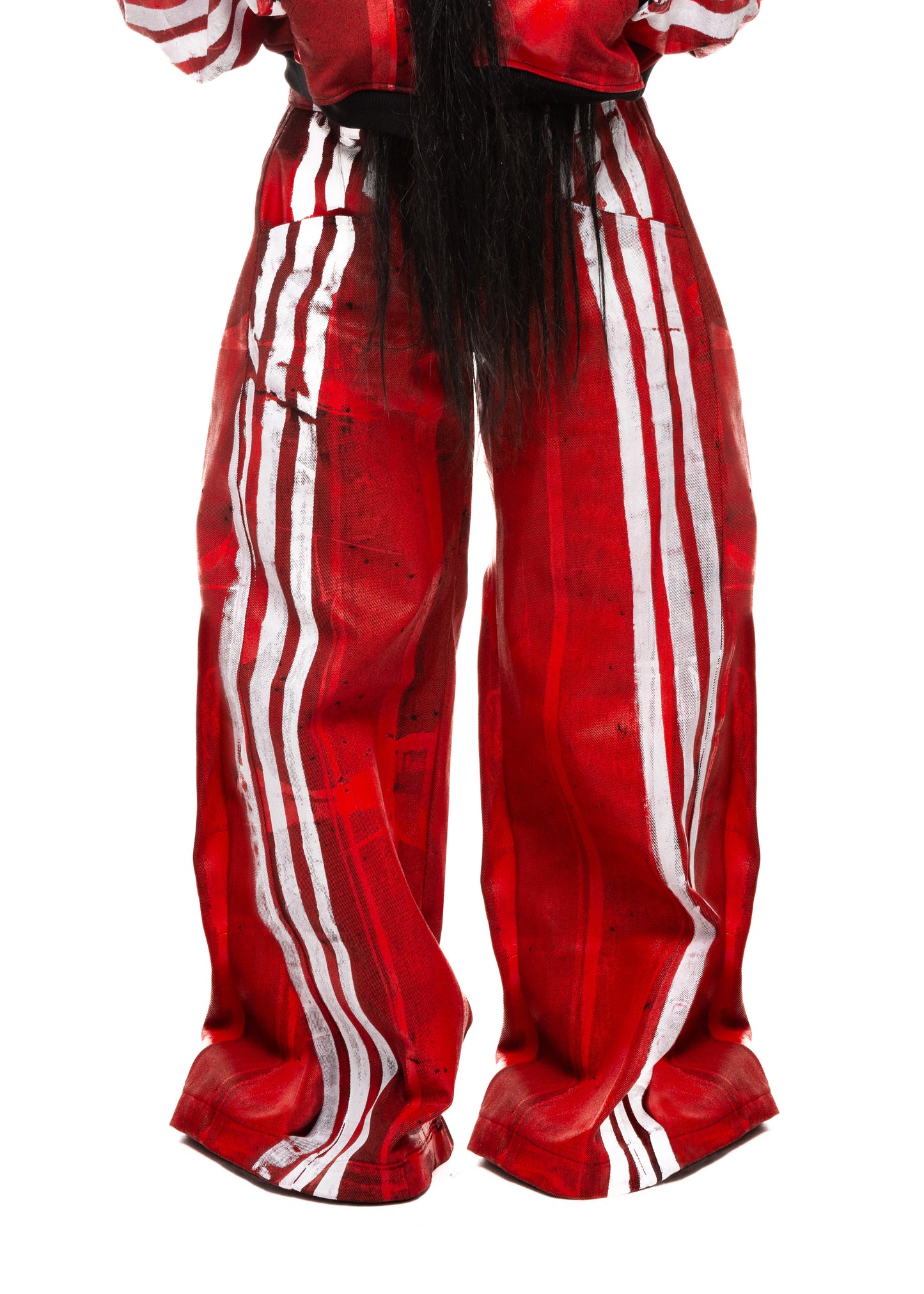 WHITE STRIPES WAXED RED JEANS