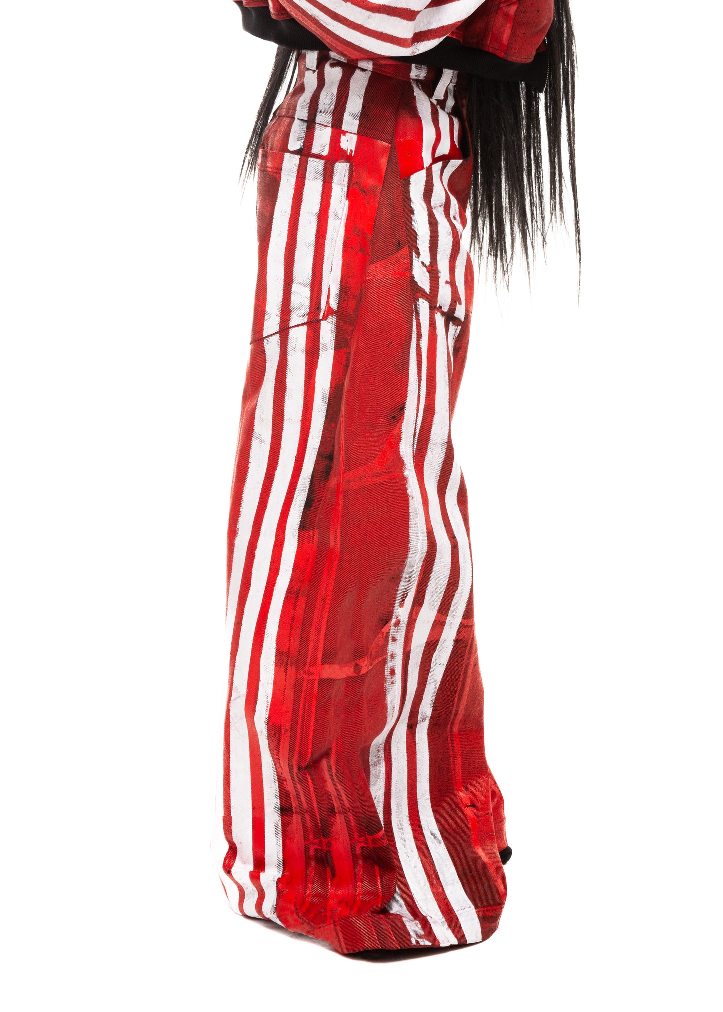 WHITE STRIPES WAXED RED JEANS