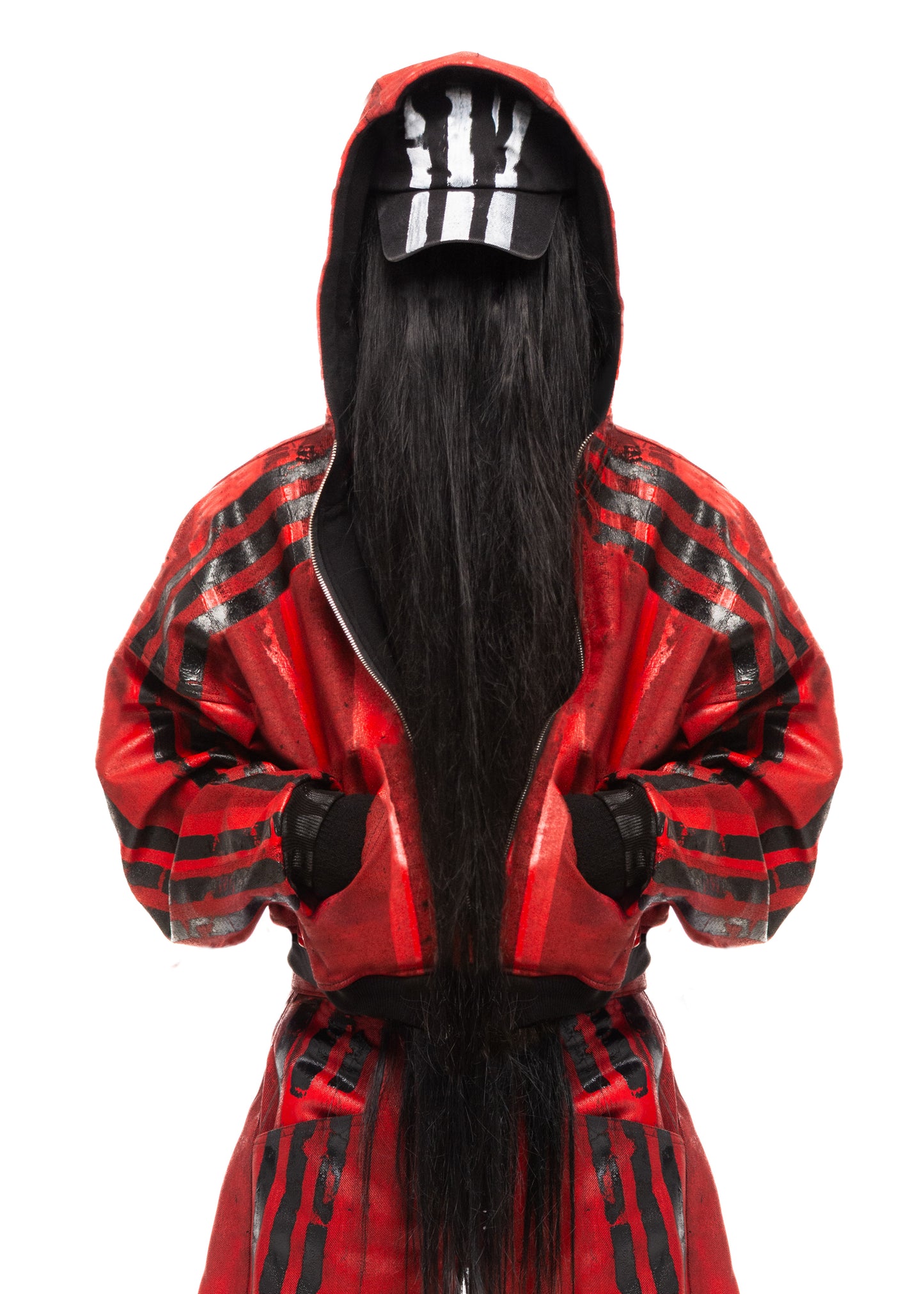 BLACK STRIPES RED ZIP HOODIE