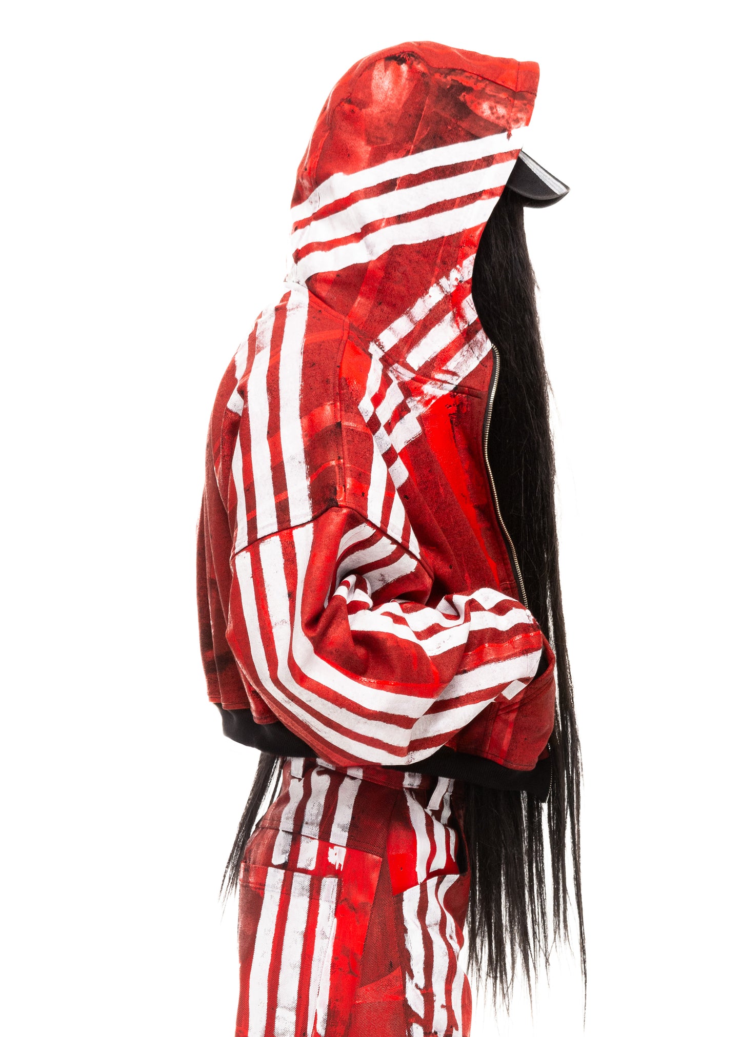 WHITE STRIPES RED ZIP HOODIE