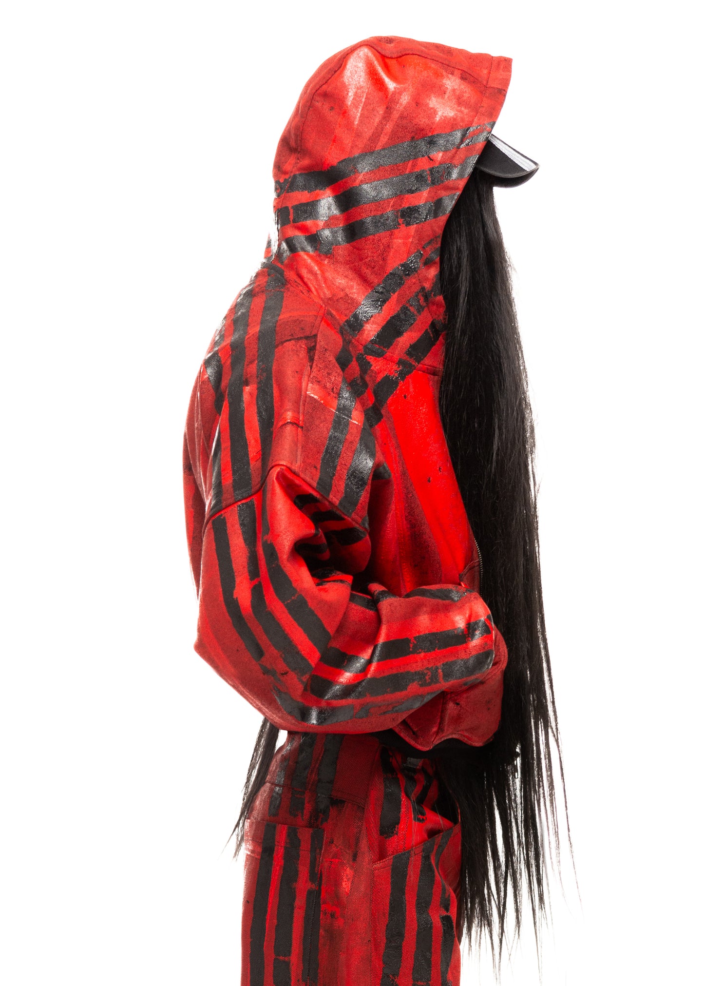 BLACK STRIPES RED ZIP HOODIE