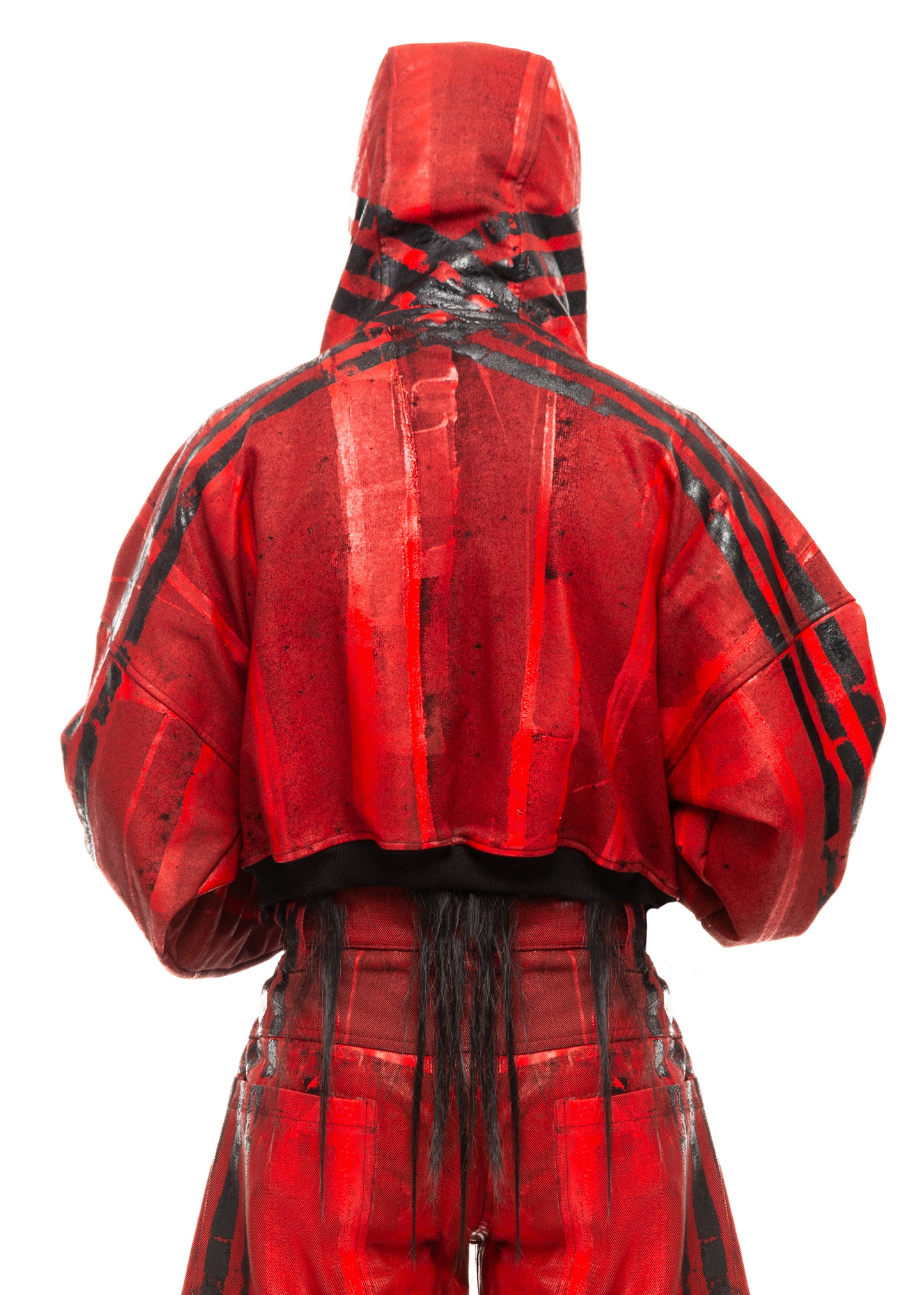 BLACK STRIPES RED ZIP HOODIE