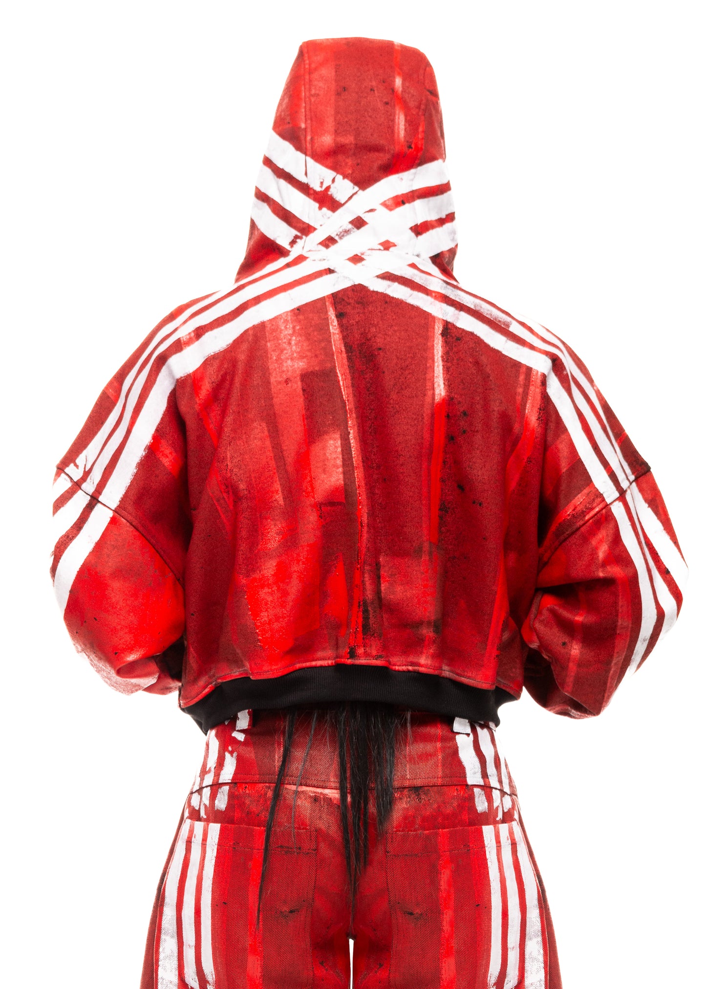 WHITE STRIPES RED ZIP HOODIE