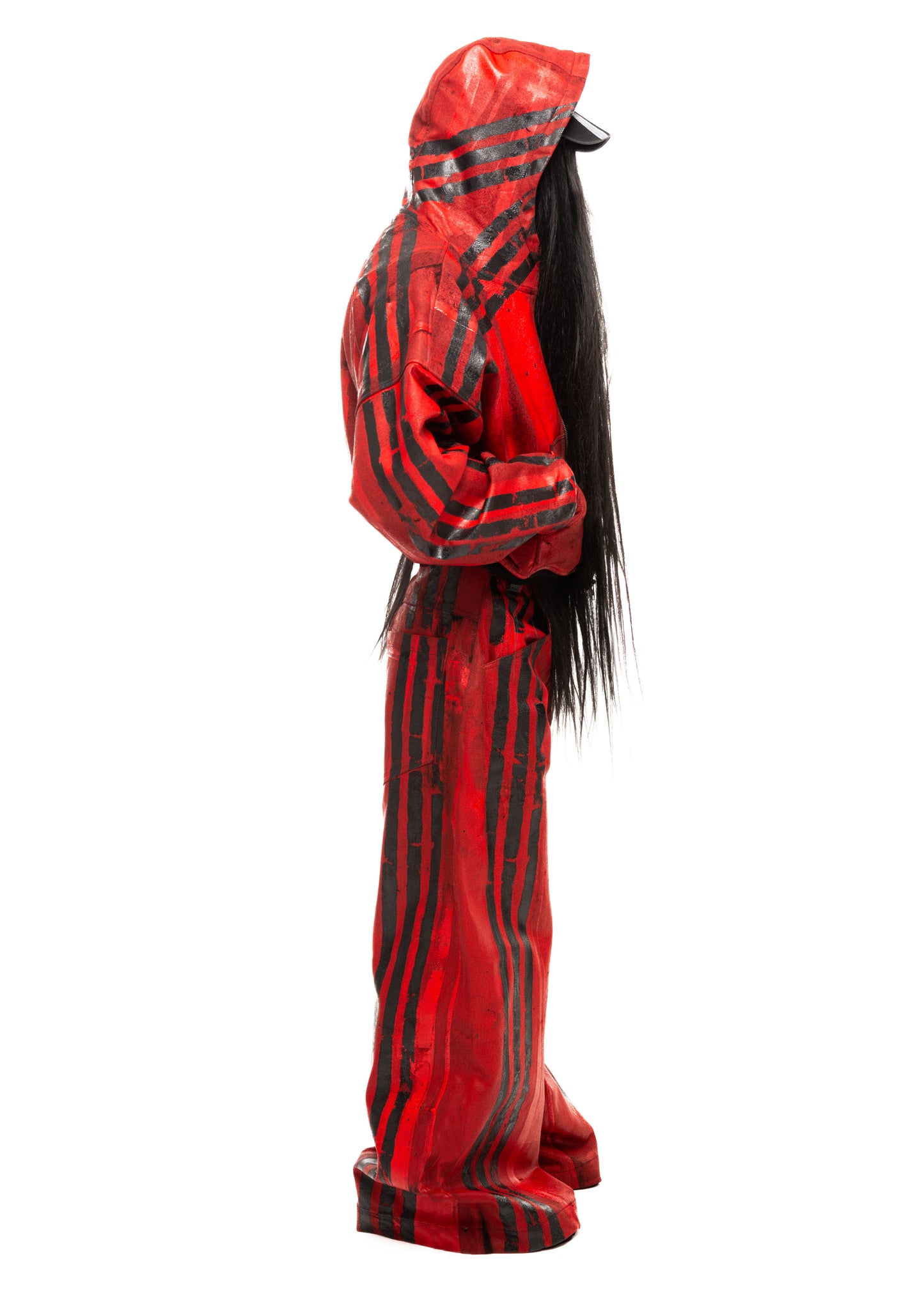 BLACK STRIPES WAXED RED JEANS