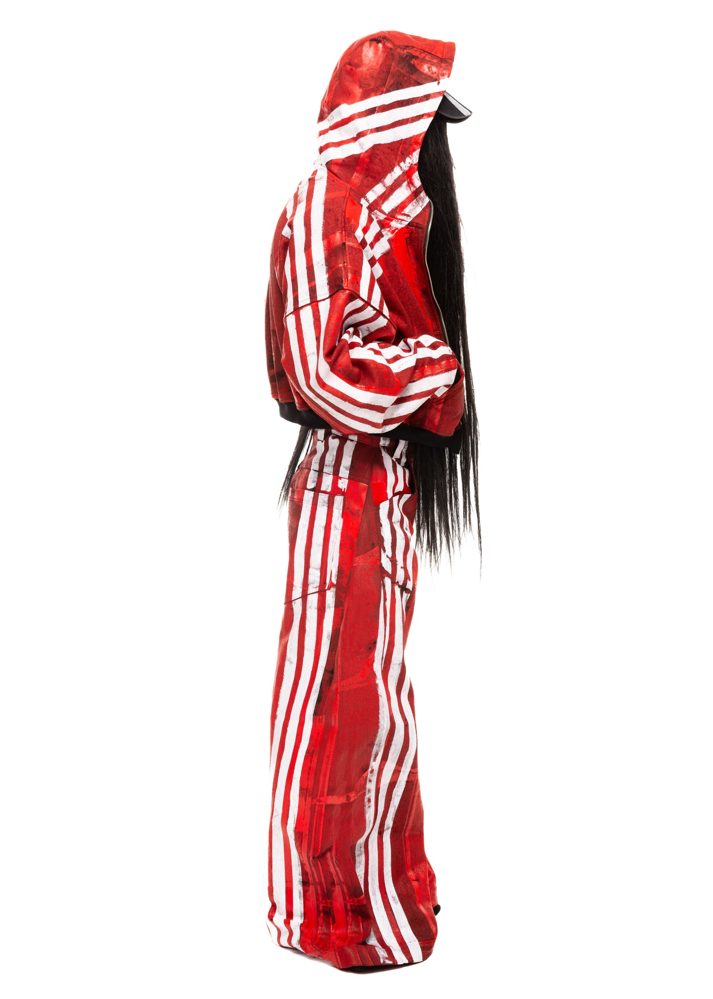 WHITE STRIPES WAXED RED JEANS