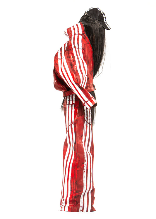 WHITE STRIPES WAXED RED JACKET