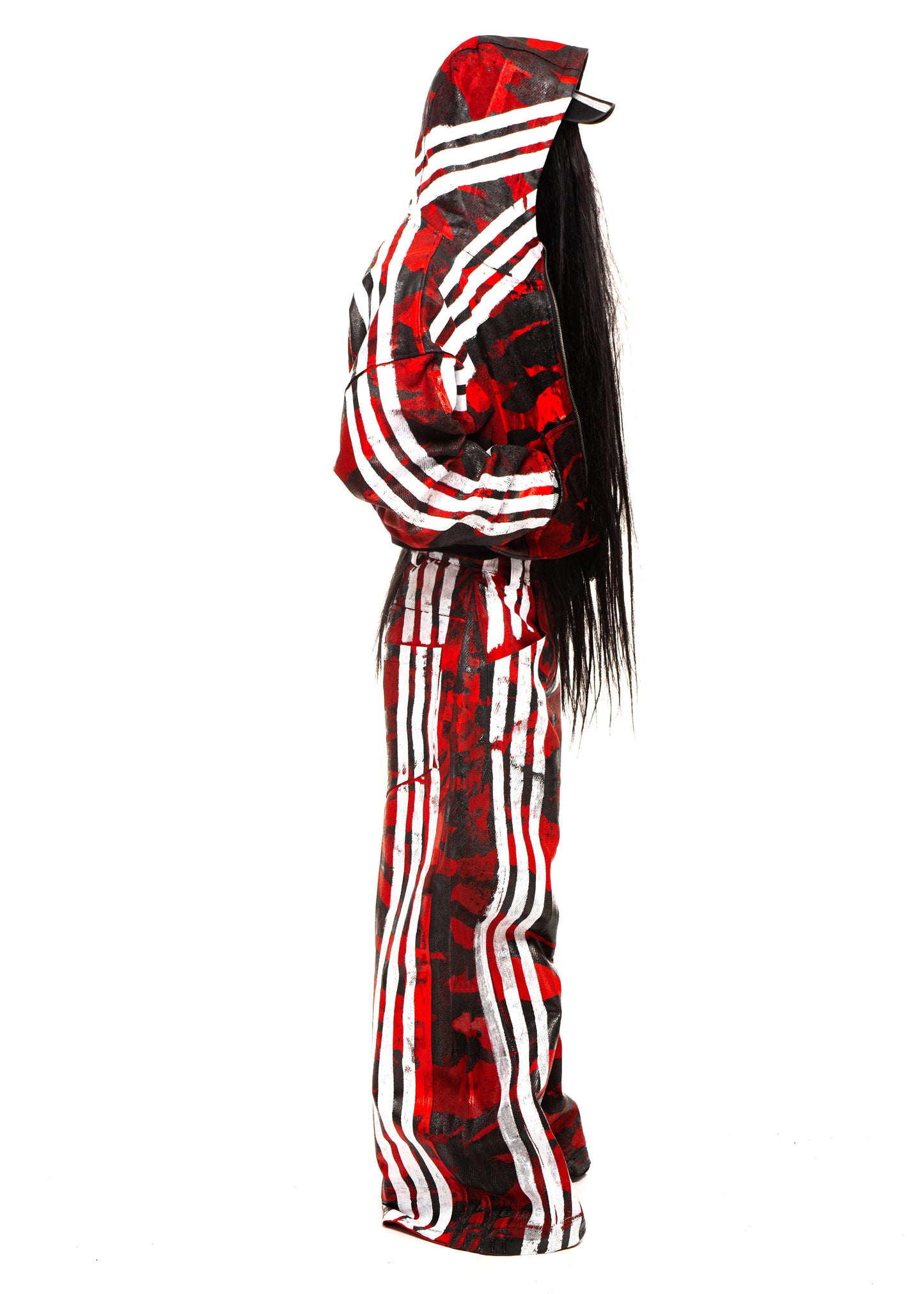 STRIPES CAMO WAXED RED JEANS