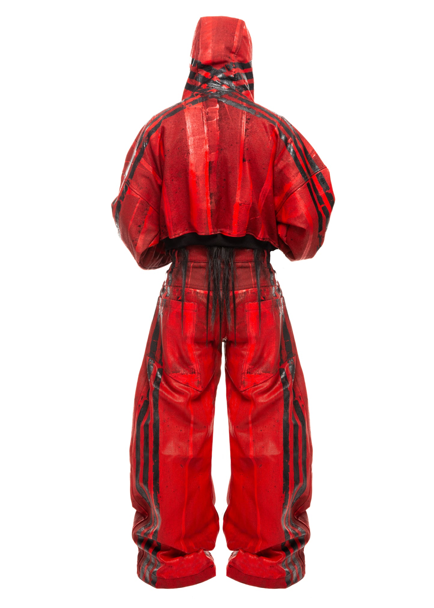 BLACK STRIPES WAXED RED JEANS