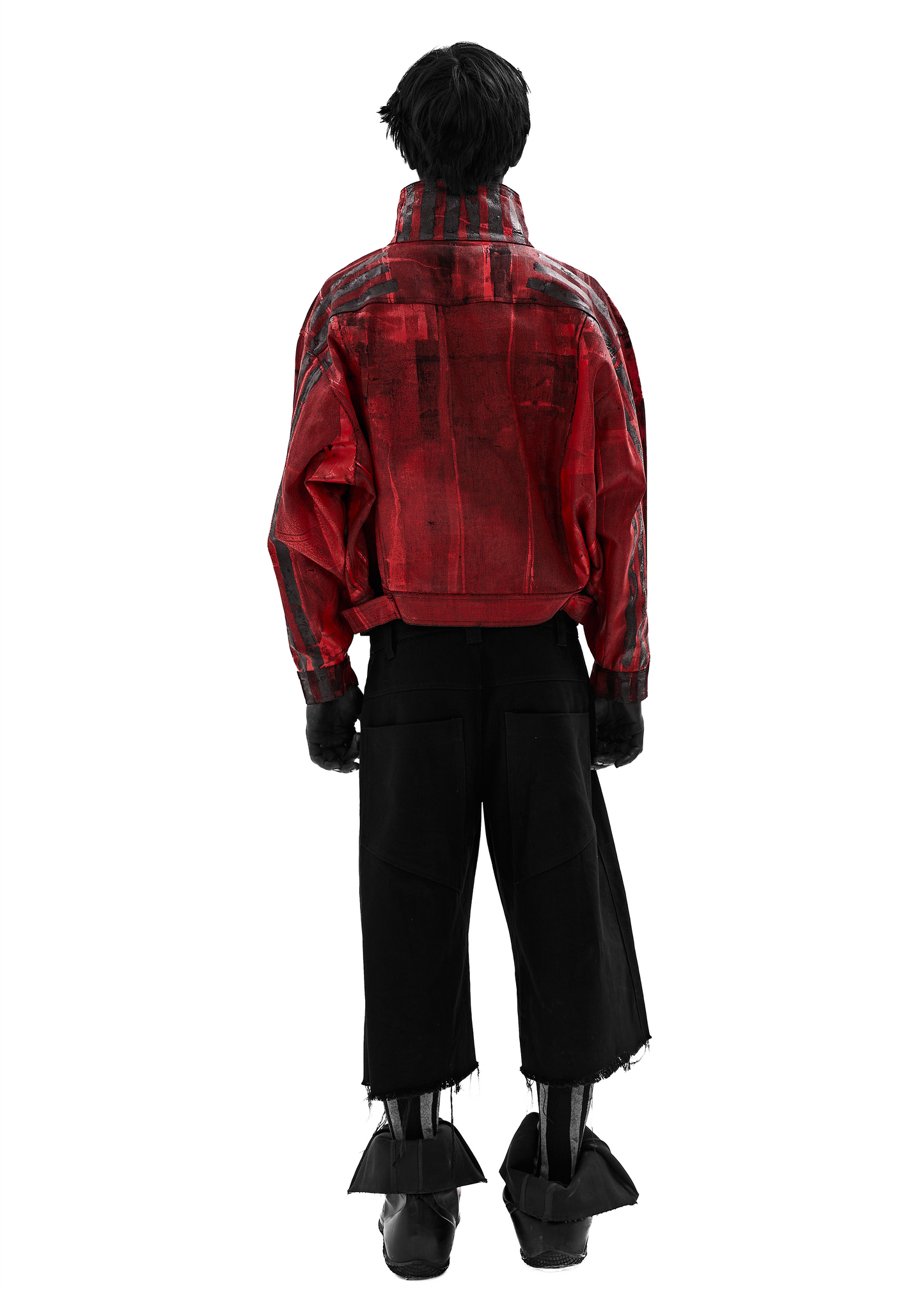 BLACK STRIPES WAXED RED JACKET