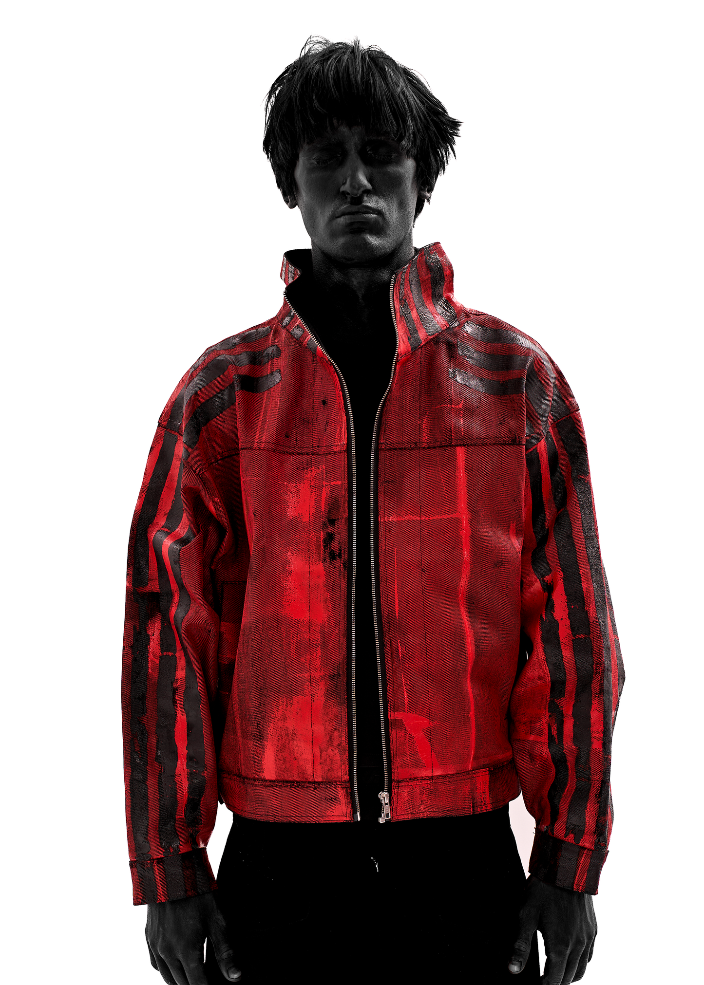 BLACK STRIPES WAXED RED JACKET