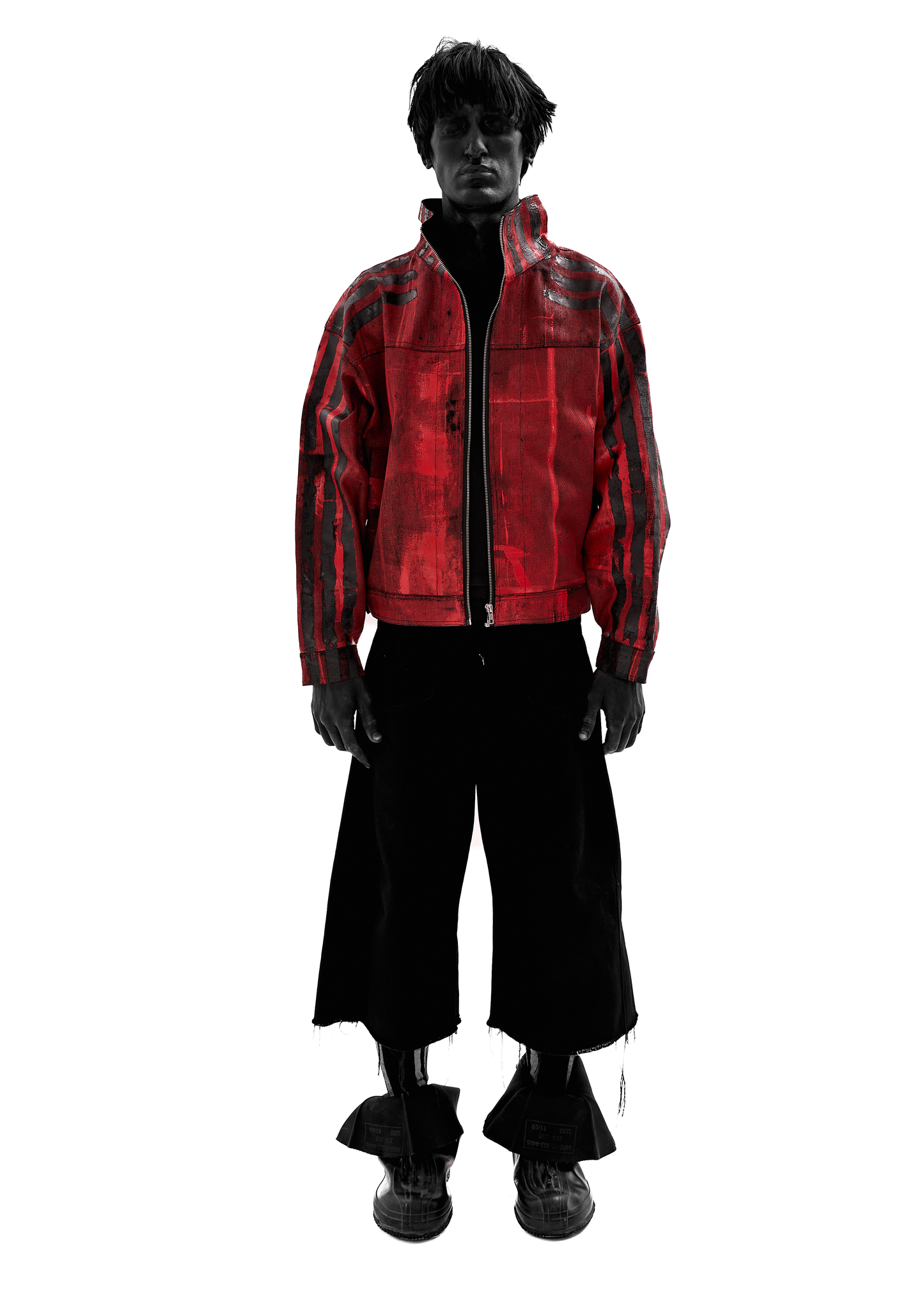 BLACK STRIPES WAXED RED JACKET
