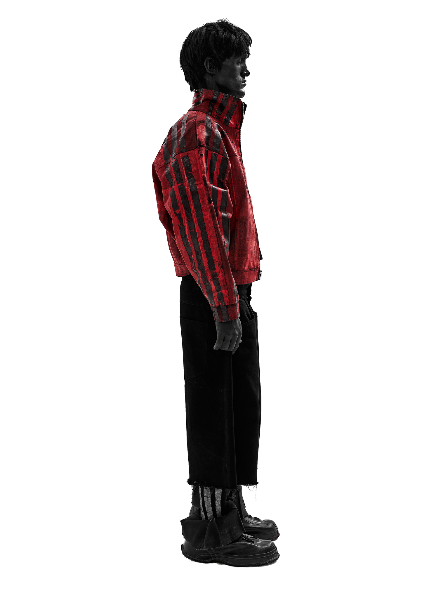 BLACK STRIPES WAXED RED JACKET