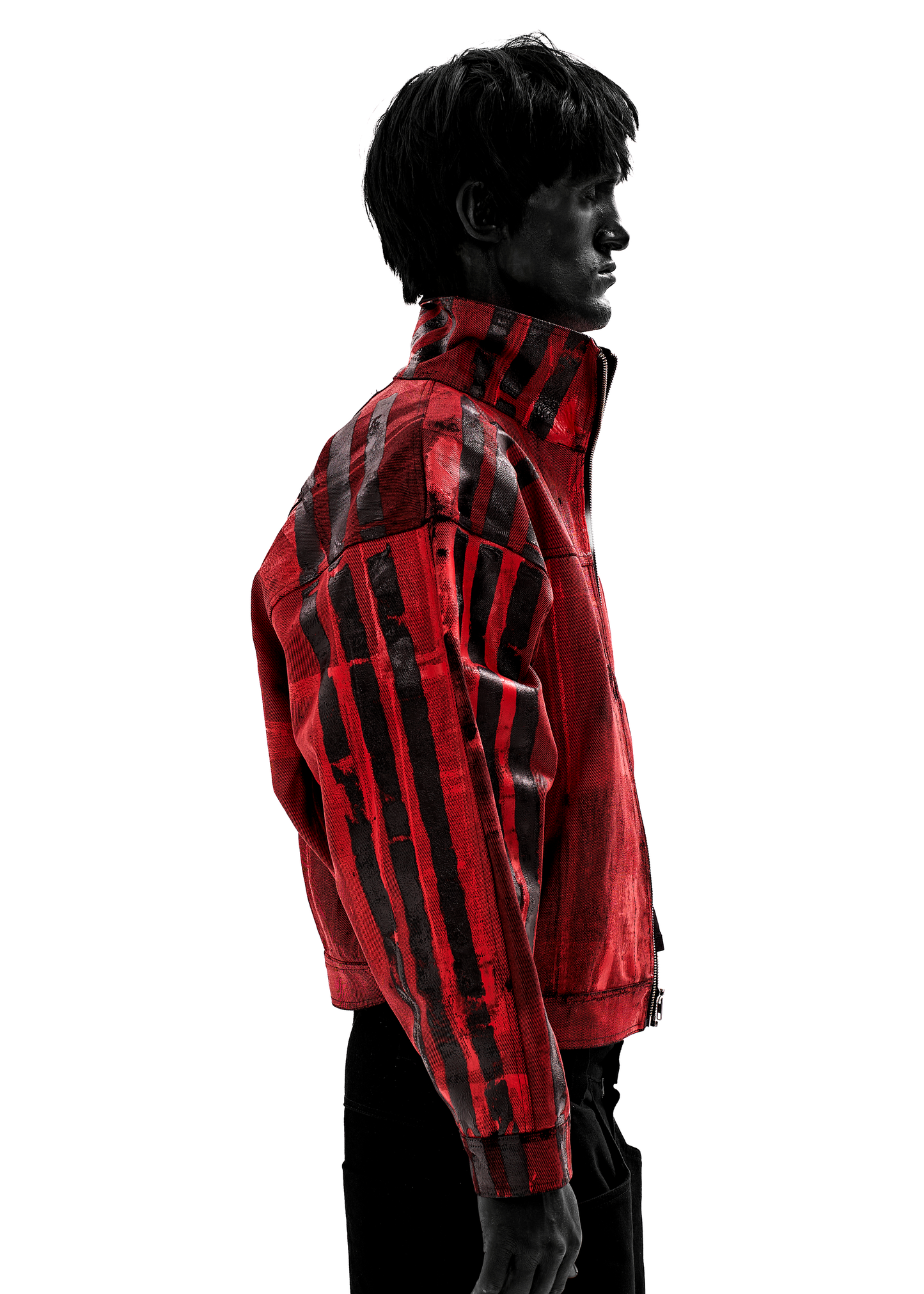 BLACK STRIPES WAXED RED JACKET