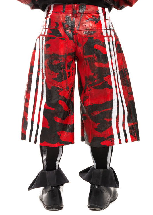 Close-up of the shorts' back with visible camouflage and white stripe pattern.