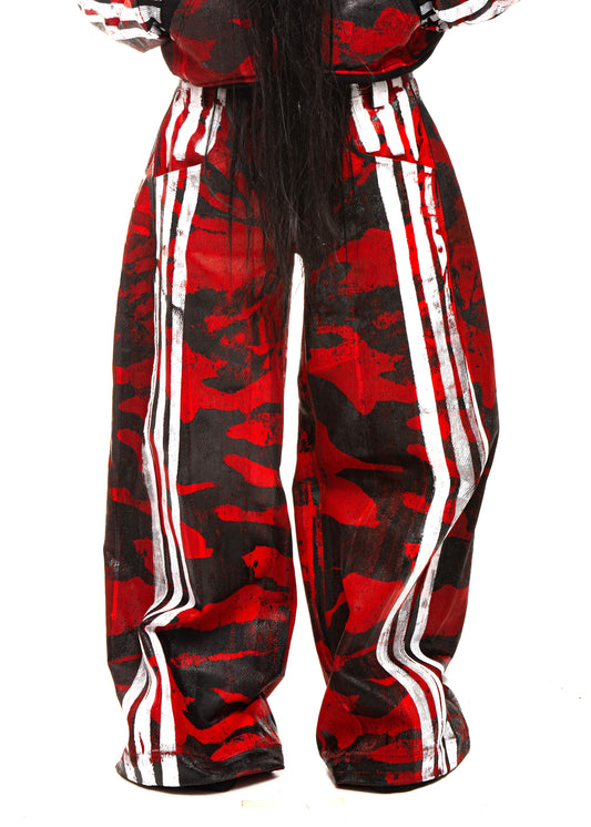 STRIPES CAMO WAXED RED JEANS