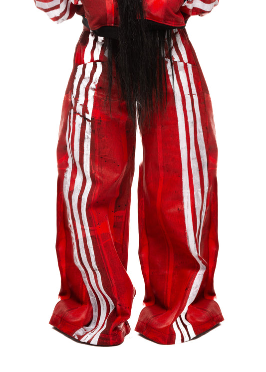 WHITE STRIPES WAXED RED JEANS