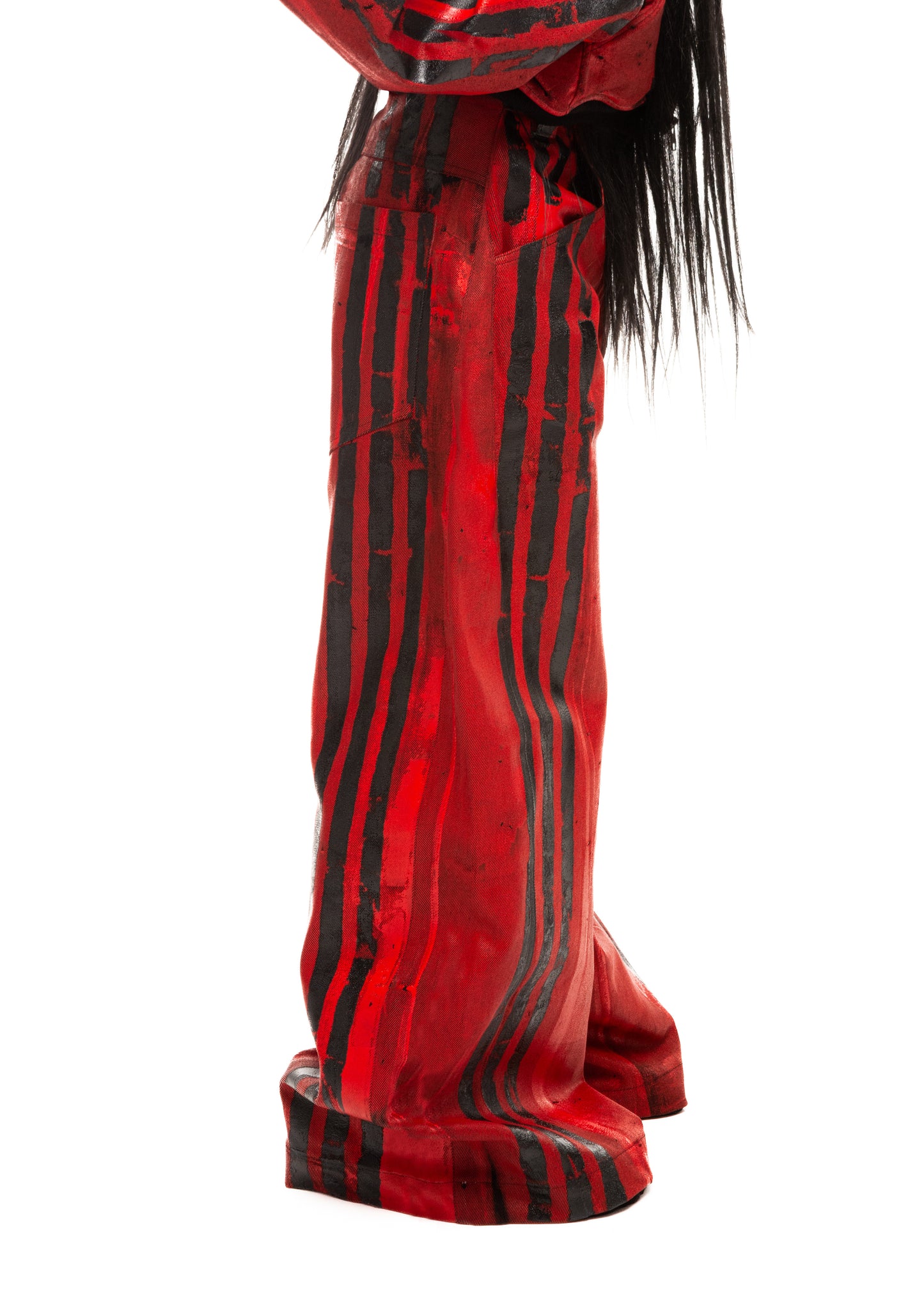 BLACK STRIPES WAXED RED JEANS