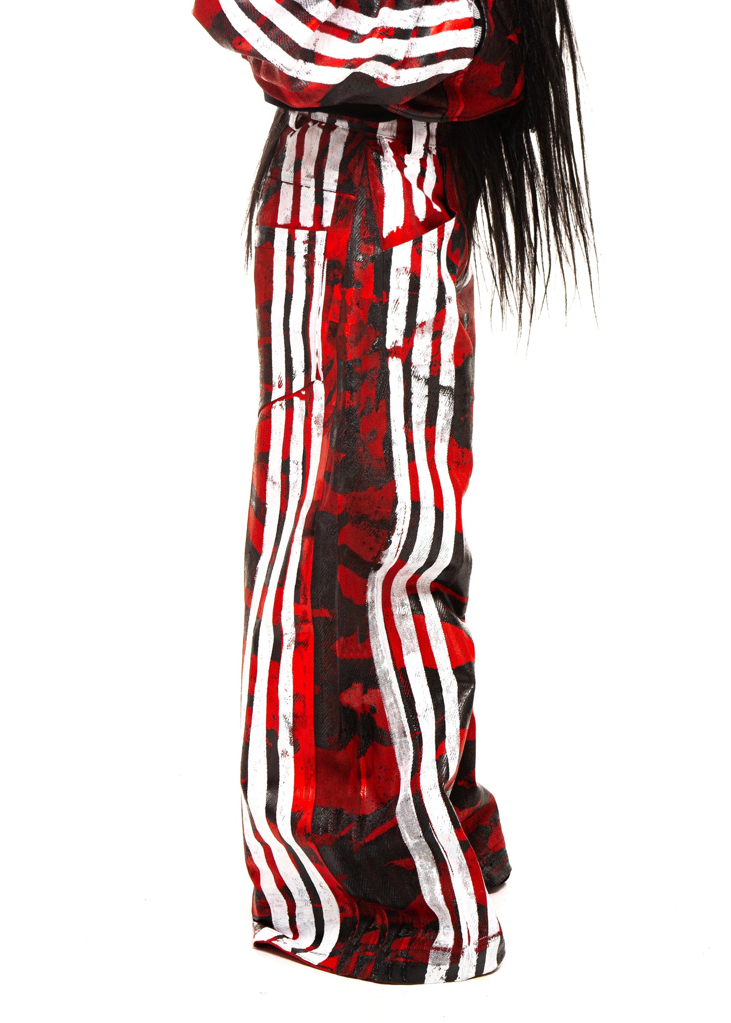 STRIPES CAMO WAXED RED JEANS