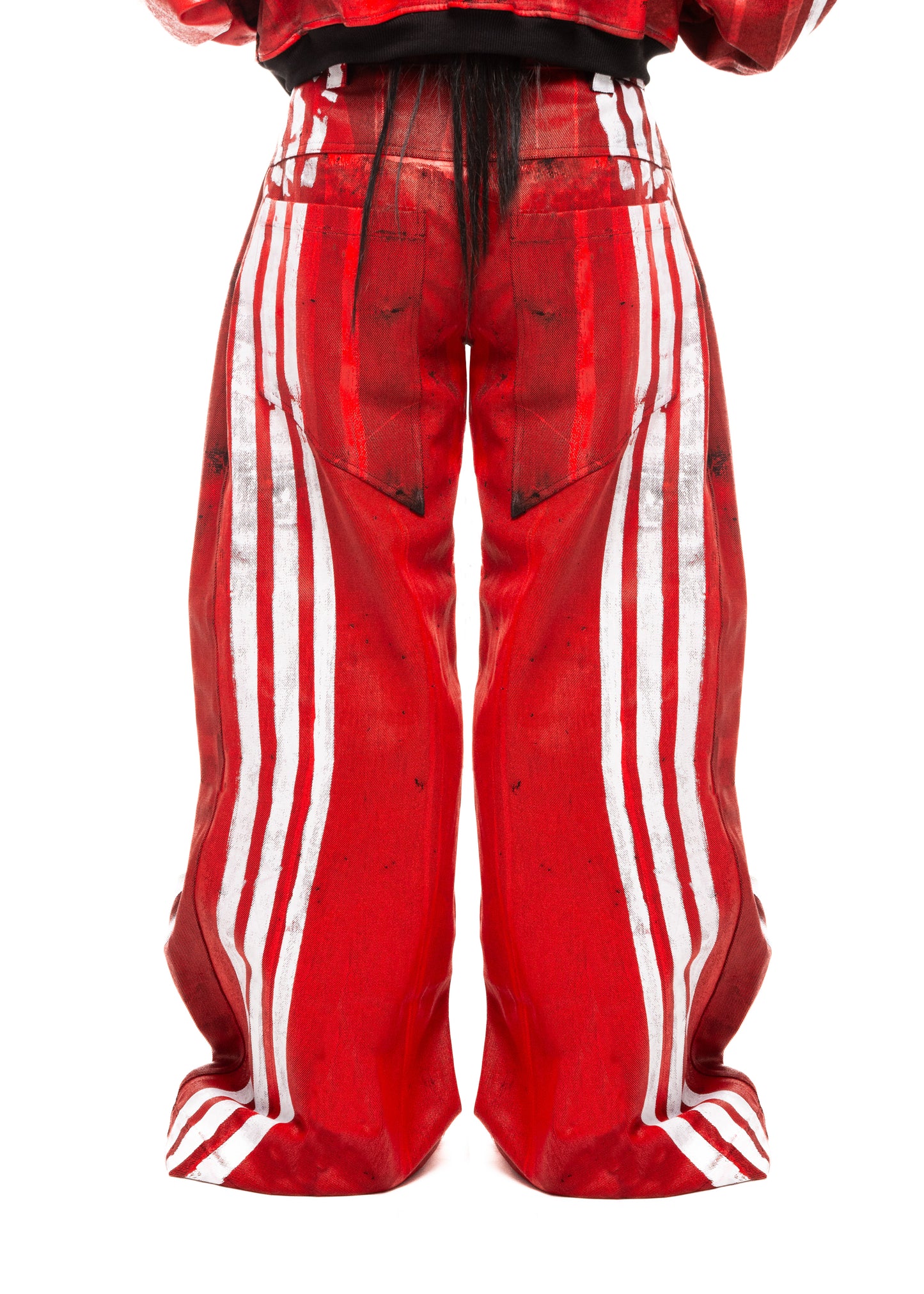 WHITE STRIPES WAXED RED JEANS