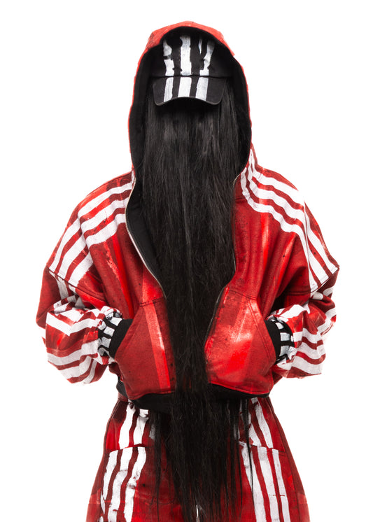 WHITE STRIPES RED ZIP HOODIE